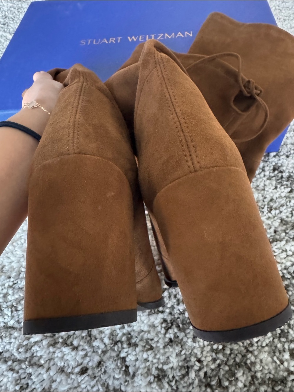 NEW Stuart Weitzman Tieland coffee brown suede over the knee heel boots sz 8 - Picture 6 of 11